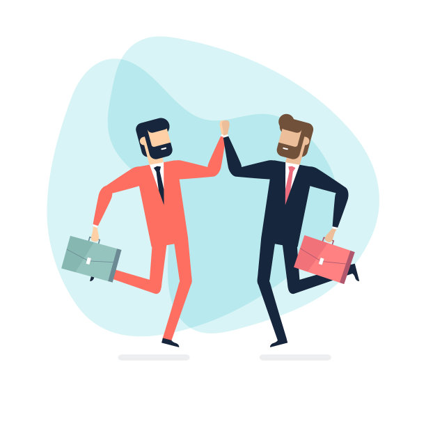 两个商人跳起来在空中击掌图片下载