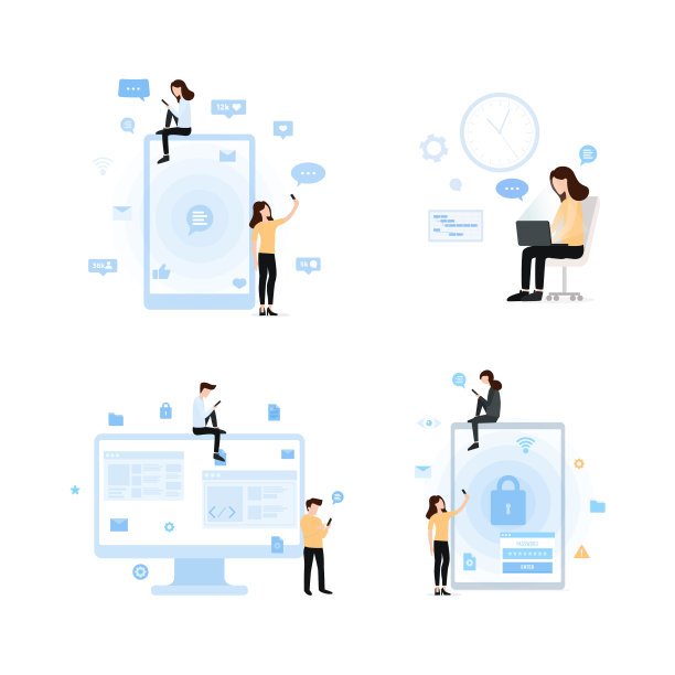 卡通人物在现代小工具上使用互联网图片下载