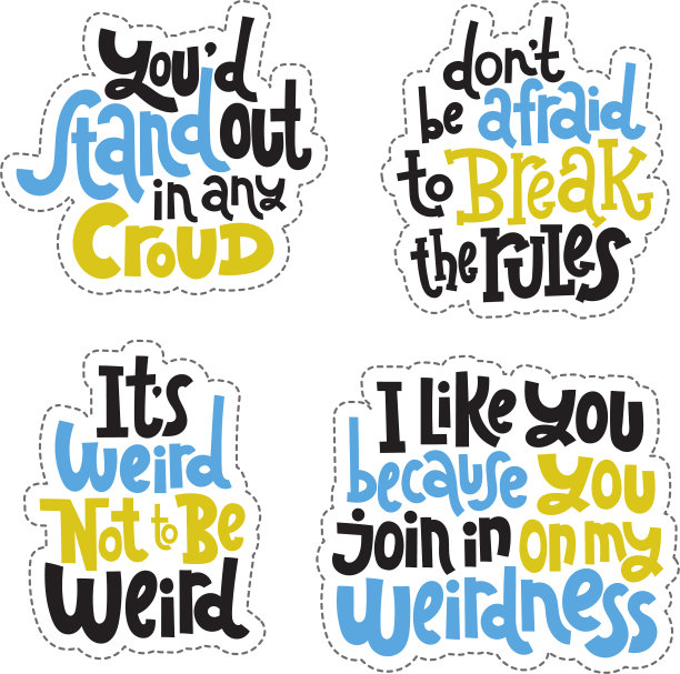 怪异和美丽的贴纸集设计模板图片下载