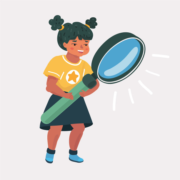 白色背景上的女孩和放大镜图片下载