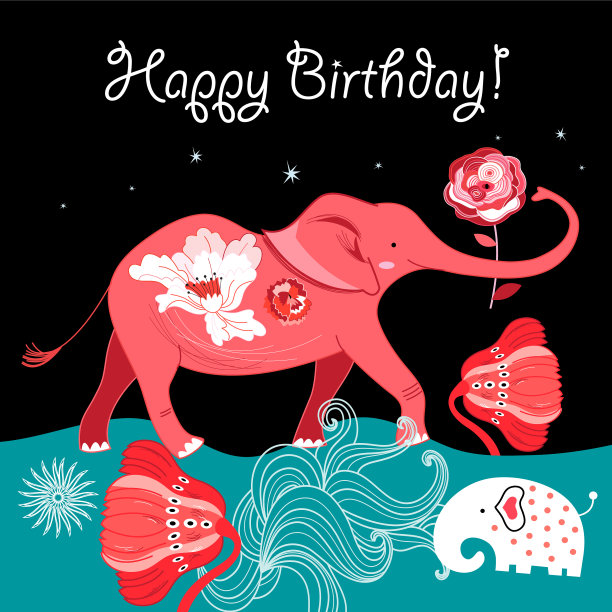 明亮的贺卡上有一只红色的大象图片下载