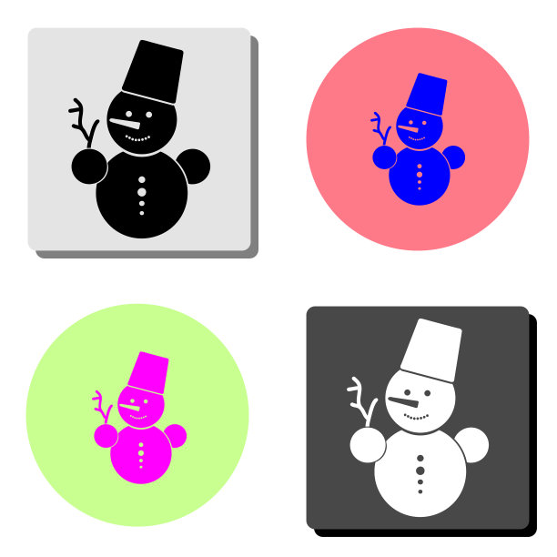 快乐的冬季雪人扁平图标图片下载