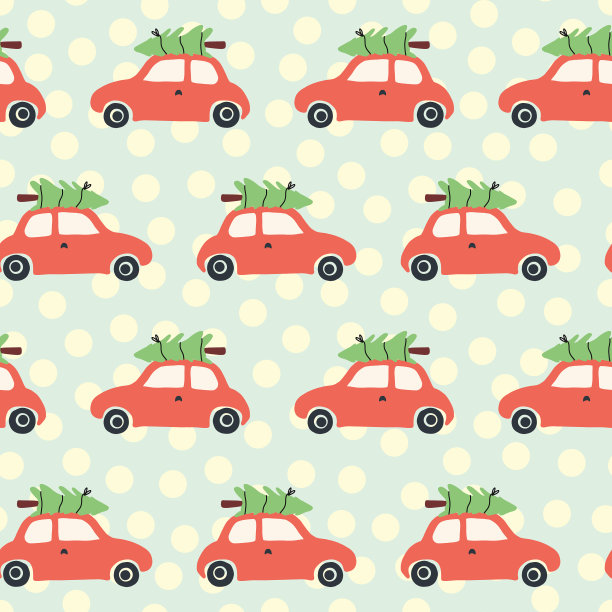 车顶上的图案车和圣诞树图片下载