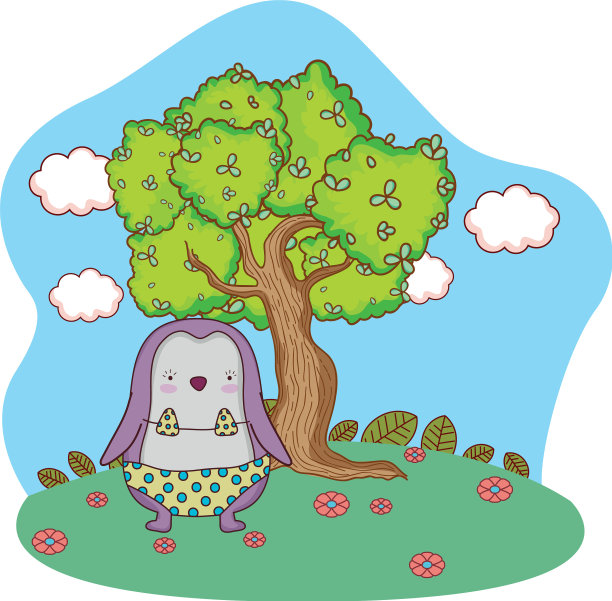 在营地里穿着泳衣的可爱小企鹅图片下载