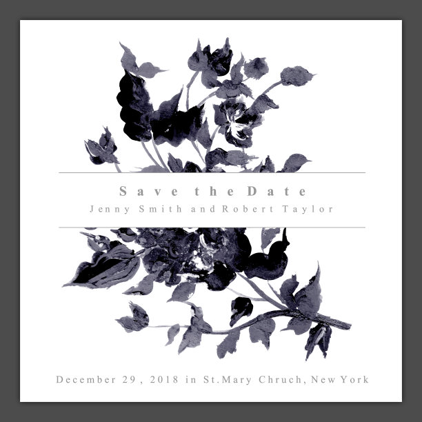 水彩黑白花婚礼图片下载