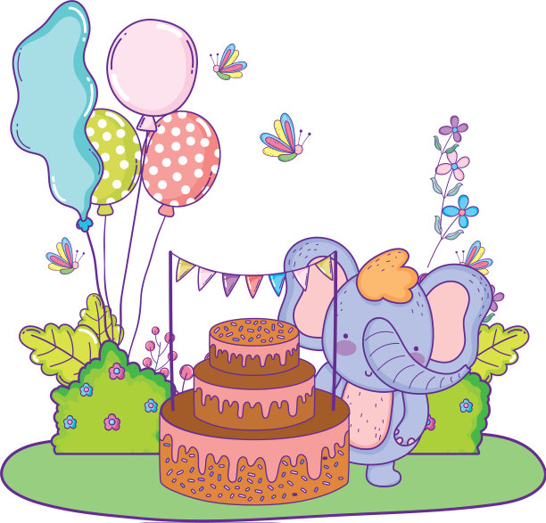 大象带着蛋糕和气球氦气图片下载