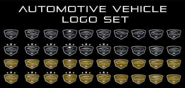 汽车标志设置在简单的线条平面设计图片下载