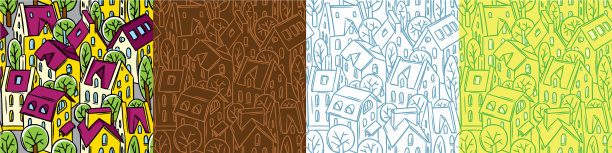 城市无缝格局设置有屋顶和树木图片下载