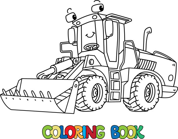 有趣的建筑拖拉机与眼睛着色书图片下载
