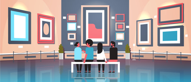 人们在现代艺术画廊参观图片下载