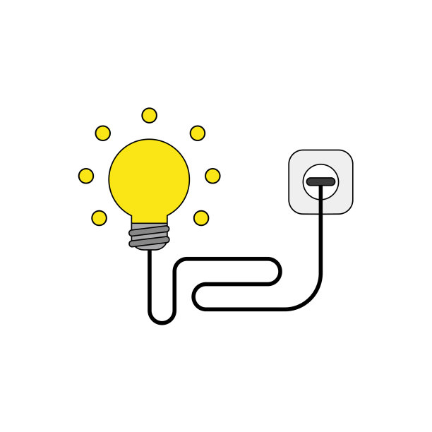 平面设计风格的灯泡概念与电线图片下载