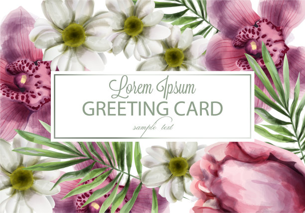 兰花和雏菊花卡水彩画图片下载