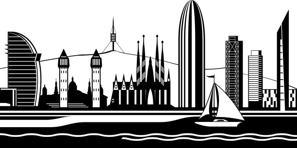 巴塞罗那的城市景观从海上图片下载