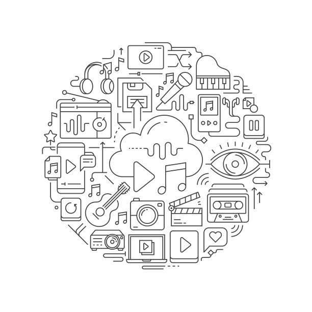 圆形设计元素与多媒体图标图片下载
