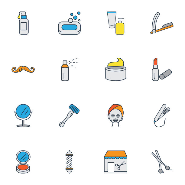 美发师图标彩色线设置与脸图片下载