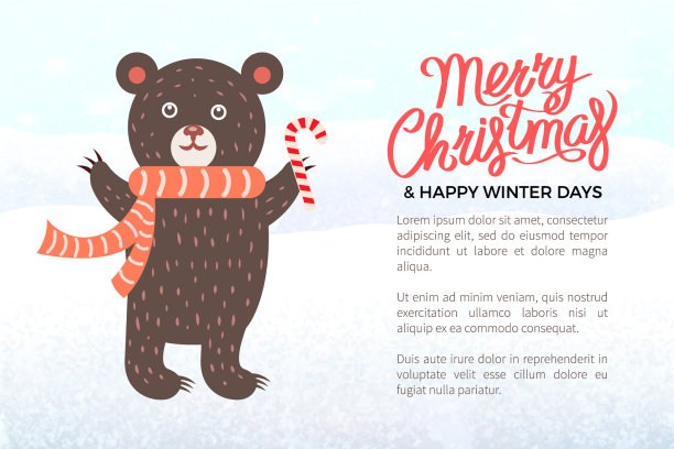 圣诞快乐的旗帜与熊在围巾图片下载