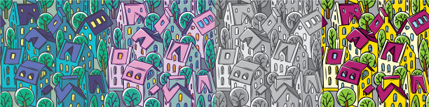 城市无缝格局设置有屋顶和树木图片下载