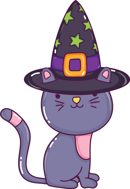 戴着女巫帽子的快乐猫动物图片下载