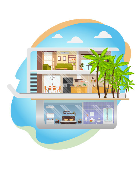 未来主义设计别墅横截面扁平化图片下载