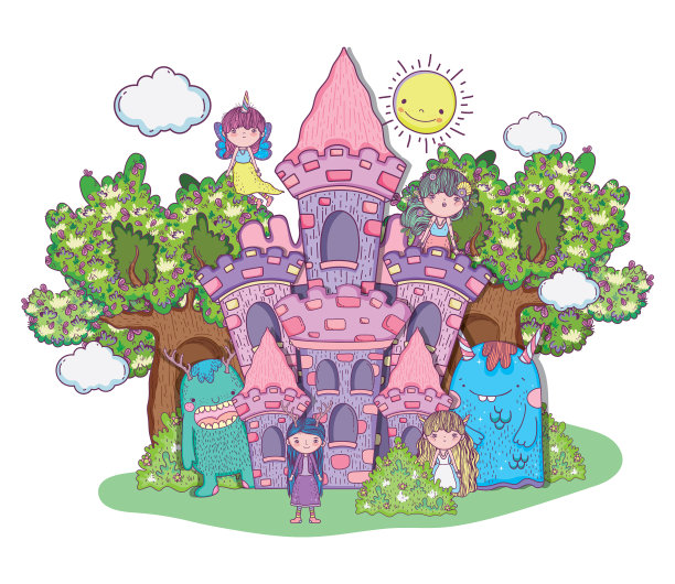 神奇的女孩在有树的城堡里图片下载