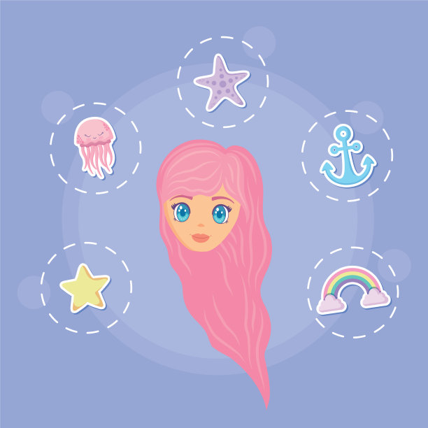 女孩和可爱的图标设计图片下载