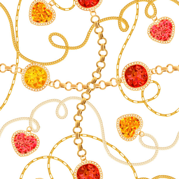 金链条和宝石无缝图案图片下载