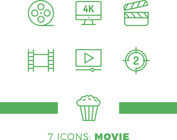 简单的一组电影相关的行图标包含图片下载