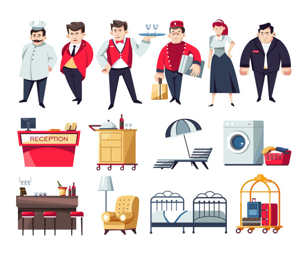 酒店员工和服务家具和物品图片下载