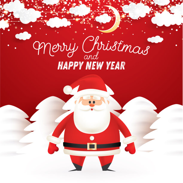 圣诞老人在冬天雪林和月亮图片下载