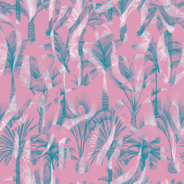 抽象的无缝图案混合斑马条纹与棕榈树。具有异国情调的夏季热带背景。图片下载