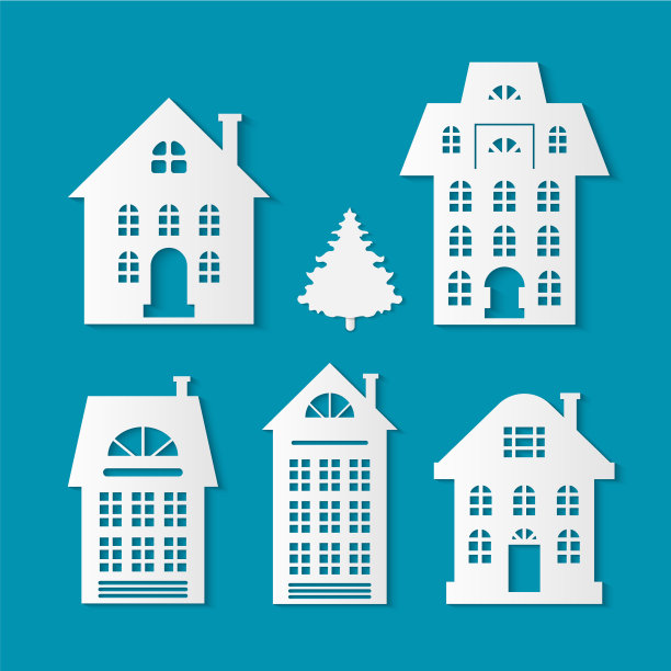 建筑物剪影圣诞剪纸图片下载