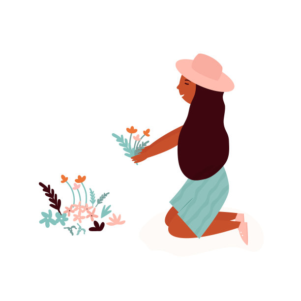 快乐的农民姑娘种花春工图片下载