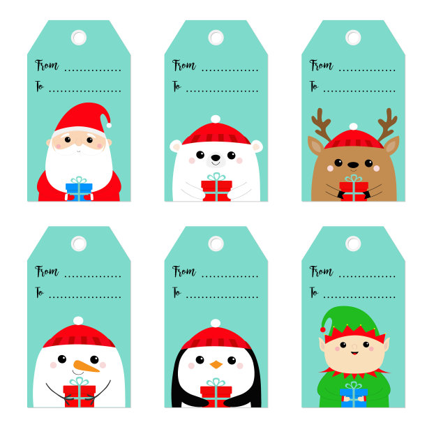 圣诞礼物吊牌集圣诞老人小精灵雪人图片下载