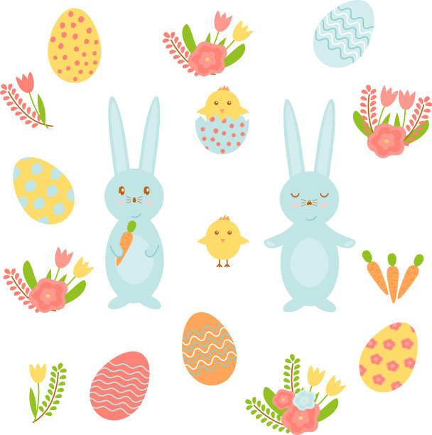 一套明亮的元素为复活节包括图片下载