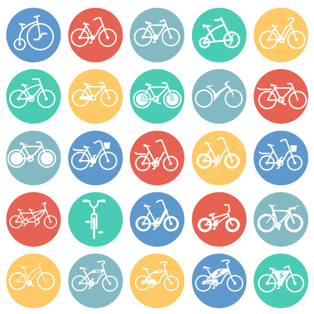 自行车图标设置在颜色圈白色图片下载