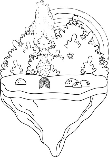 可爱的美人鱼与彩虹的风景图片下载