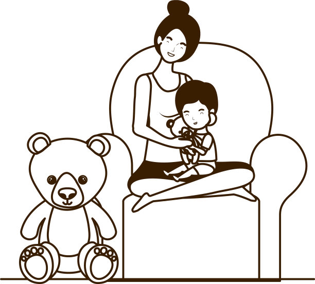 可爱的怀孕母亲和小男孩坐在里面图片下载