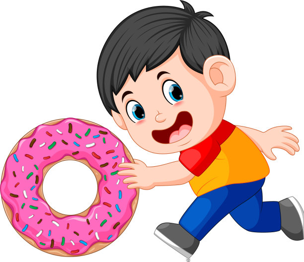 一个男孩推着大甜甜圈图片下载