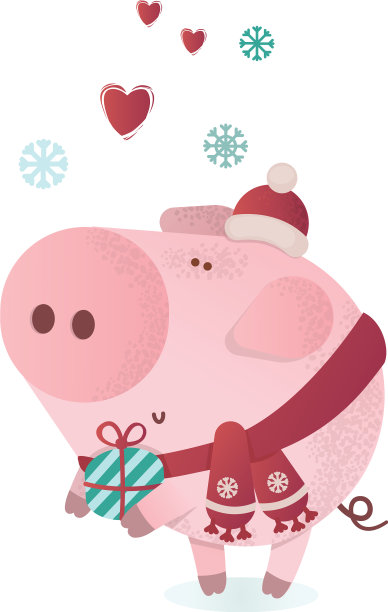 可爱的小猪人物在冬季围巾图片下载