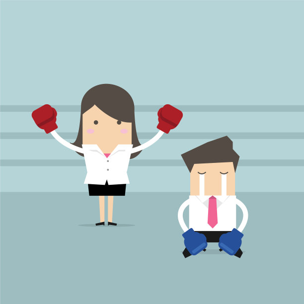 女商人以胜利者的身份站在拳击台上图片下载