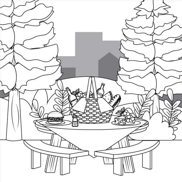 森林设计的野餐篮图片下载