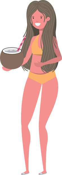 手里拿着泳衣和椰子汁的女人图片下载