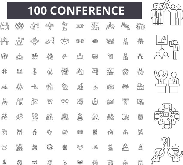 100个会议可编辑线条图标集图片下载