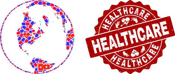医疗保健组成的马赛克全球地图图片下载