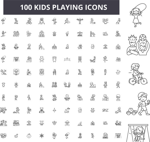 孩子们玩可编辑的线条图标100集图片下载