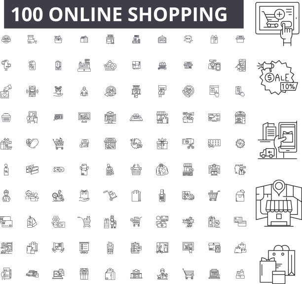 在线购物可编辑线性图标100例图片下载