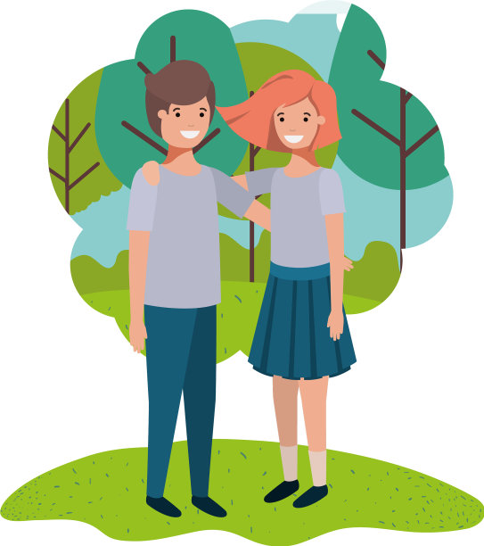 公园里一对友好的青少年情侣图片下载
