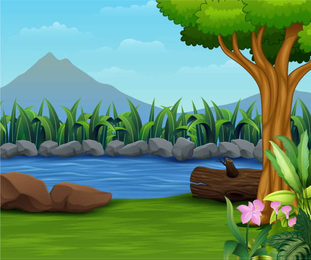 以河和山为背景的自然景观图片下载