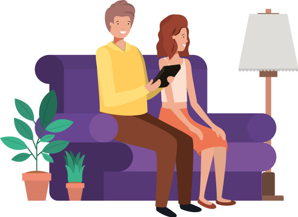 一对夫妇坐在客厅里拿着平板电脑图片下载