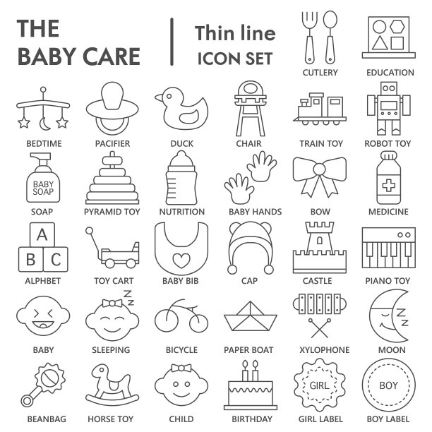 宝贝细线签名图标设置玩具符号图片下载